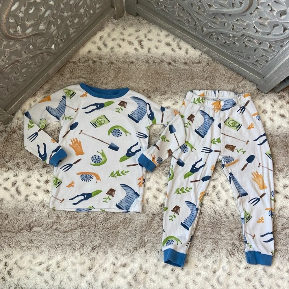 Burt’s Bees Baby garden matching set boys size 2T plants snails pajamas preppy